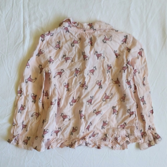 joe fresh lightweight rayon french bulldog long sleeve blouse 4T toddler girls - Picture 6 of 6